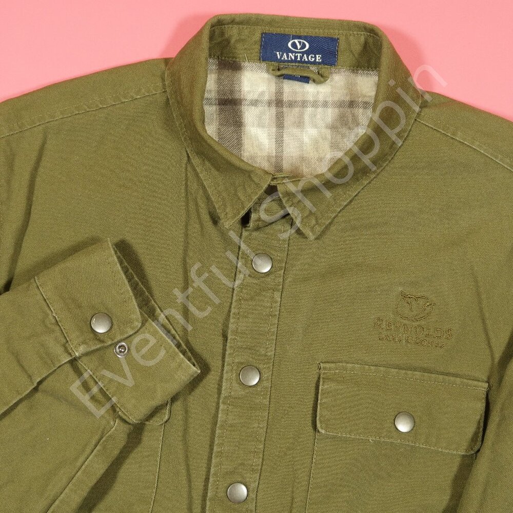 Vantage Jacket Mens Medium Green Reynolds Lake Oconee Golf Canvas Flannel Lined